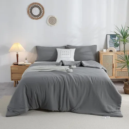 Miniatura 30 de COTTEBED Juego de edredón ultrasuave para cama King, para uso en todas las estaciones, peso ligero con microfibra de algodón lavado cálida y Verde