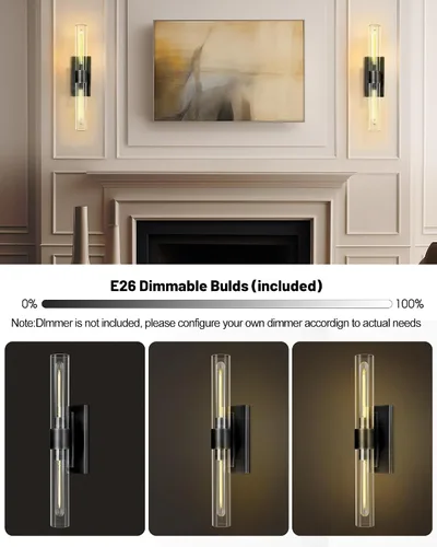 Miniatura 6 de Apliques de Pared Negros, 22.8" Apliques de Baño, Iluminación de Pared con Apliques de 2 Luces, Juego de Dos Apliques de Pared de Bronce, Luces