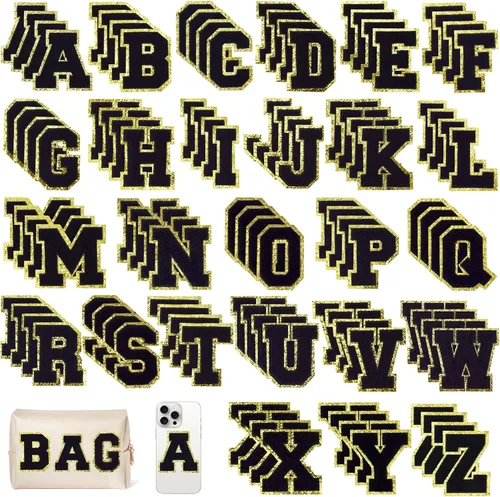 Miniatura 14 de 104 Piezas de Letras Grandes de 3 Pulgadas de Chenilla Blancas de la A-Z, Letras Termoadhesivas para Tela y Ropa, Bordado de Brillantina para 104