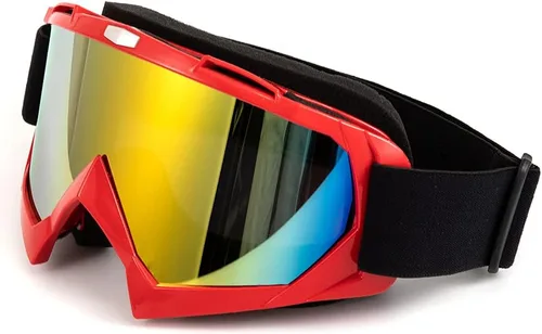 Miniatura 9 de Gafas de motocicleta vintage - Steampunk y gafas de esquí para Dirk Bike y Touring Riding #1 Marco rojo+lentes plateados-378