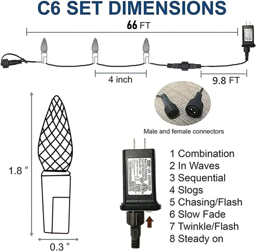 Miniatura 2 de TW SHINE C6 - Guirnalda de luces de Navidad, 200 LED de 66 pies, 8 modos, impermeable, conectable, color blanco