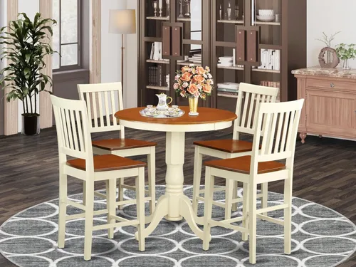 Miniatura 2 de East West Furniture EDVN5-WHI-W - Juego de mesa de comedor de 5 piezas de altura para encimera de cocina, incluye una mesa redonda de madera
