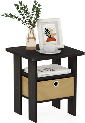 Miniatura 34 de Mesa de noche con cajón Furinno, Madera, Marrón oscuro/Negro