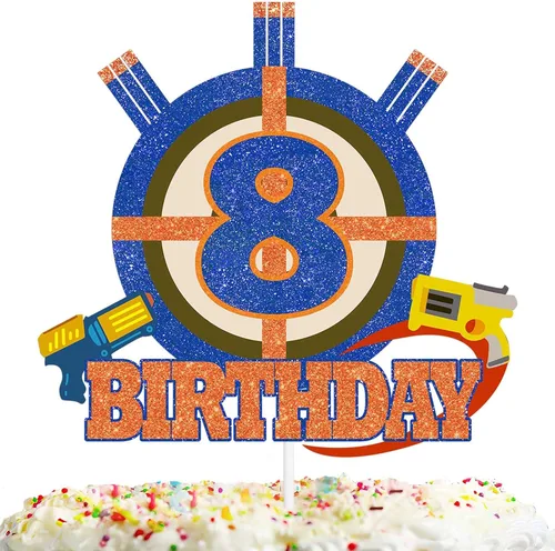 Miniatura 10 de Selección de decoración de pastel para niños y niñas, 9º cumpleaños, dardos, balas de guerra, suministros de decoración de fiesta, disparo de armas