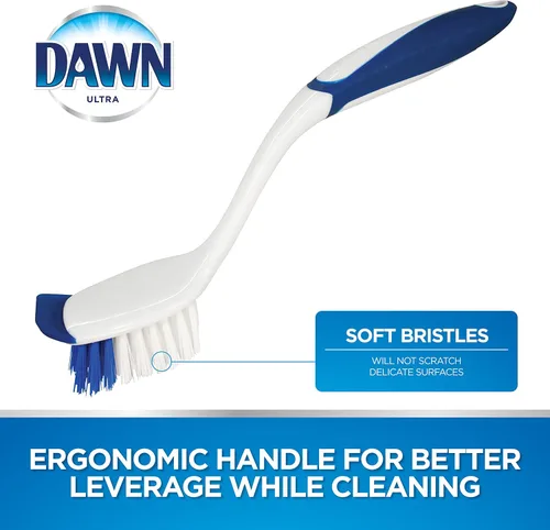 Miniatura 4 de Dawn Cepillo para platos con cerdas de nailon suave y raspador, azul/blanco