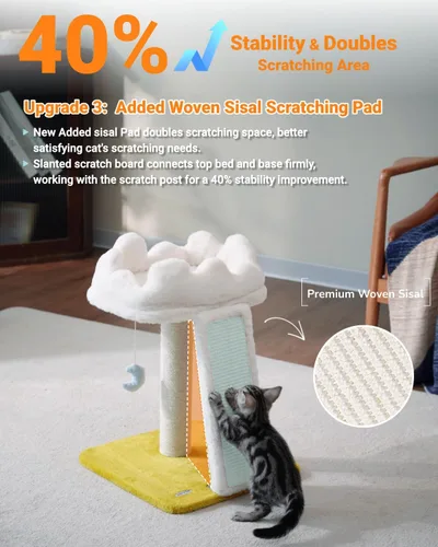 Miniatura 5 de Happi N Pets Nueva torre de árbol en forma de nube para gatos, poste para rascar con cama, árbol pequeño para gatos, torre compacta para gatos