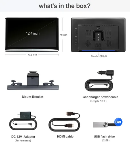 Miniatura 6 de 12.4 pulgadas 4K Android portátil coche TV monitor tableta para asiento trasero, teléfono soporte inalámbrico espejo enlace pantalla táctil