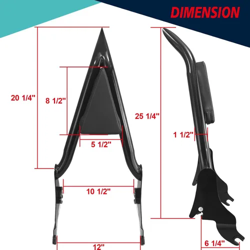 Miniatura 5 de YHMOTO Respaldo de pasajero extraíble Sissy Bar de 22" Pulgadas con kits de hardware de acoplamiento Compatible con modelos Harley Touring 2014-2025