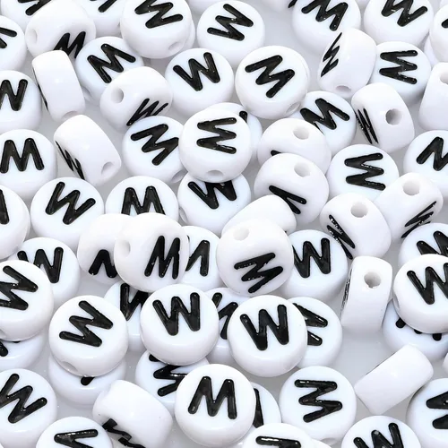 Miniatura 19 de Amaney - Cuentas de vocal A, 100 piezas de 0.276 x 0.157 in, blanco, redondo, acrílico, negro, alfabeto para fabricación de joyas Black-a