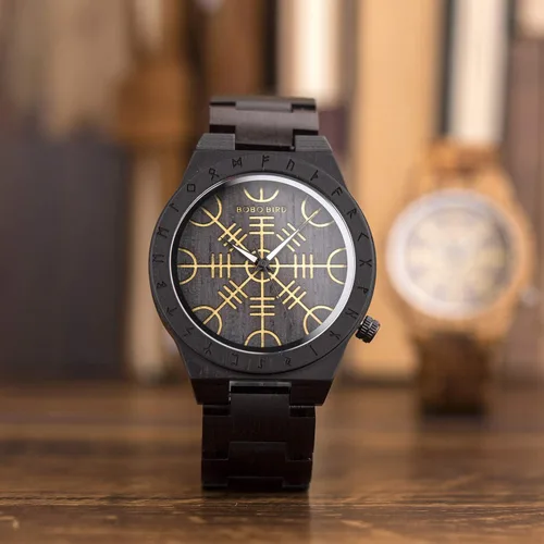 Miniatura 8 de BOBO BIRD Relojes de madera con grabado único para hombre, correa de madera de lujo con caja de madera de bambú