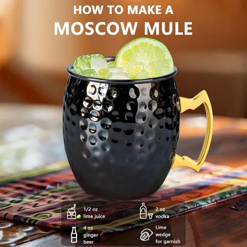 Miniatura 5 de UNISWEET Moscow Mule - Juego de 4 tazas de cobre con acabado martillado pulido, forro de acero inoxidable 304 con mango de cobre dorado, perfecto