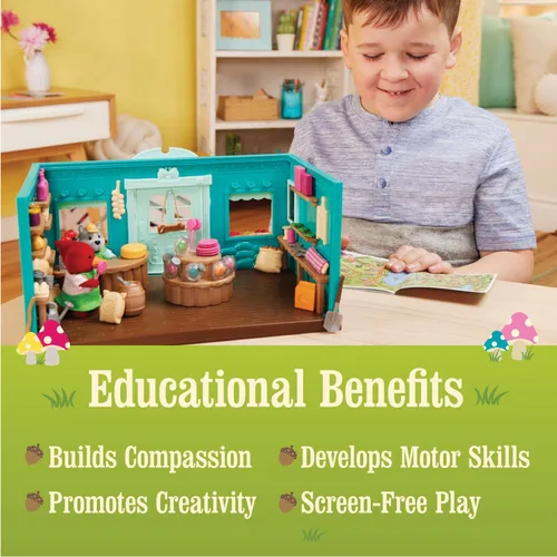 Miniatura 6 de Li'l Woodzeez Pass – the – Pasta Restaurant Playset – Juego de casa de muñecas de 41 piezas con mesa, bancos, comida y accesorios para juegos de rol