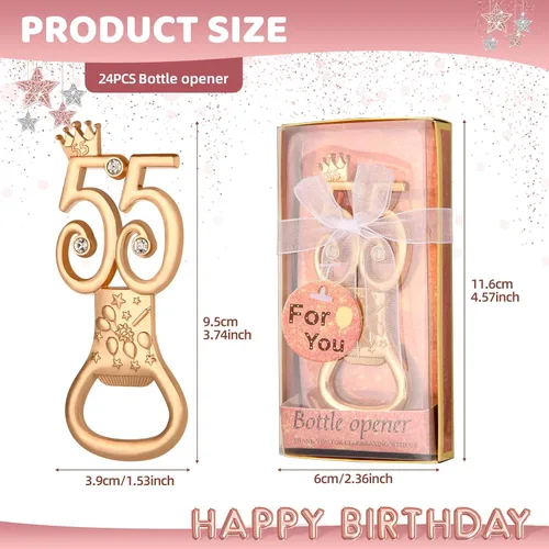 Miniatura 2 de 24 cajas de abrebotellas de cumpleaños 55 con temática de oro rosa, adecuado para regalos de fiesta de boda, regalos de fiesta de cumpleaños