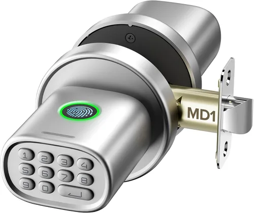 ThorBolt - Cerradura de puerta de entrada sin llave, cerradura de puerta de huella digital con teclado, perilla biométrica para puerta, auto-bloqueo