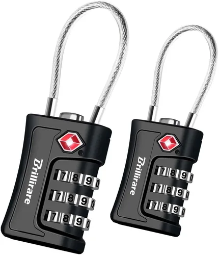 Paquete de 2 cerraduras de equipaje aprobadas por la TSA, candado de combinación de cable de viaje, cerradura impermeable de 3 dígitos, cerradura