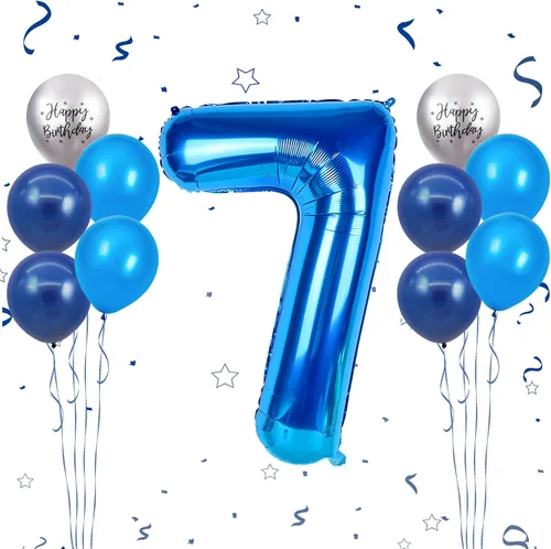Miniatura 33 de Globos azules del número 18 de 40 pulgadas, globos de cumpleaños de 18 años, globos de látex azul claro y azul oscuro con impresión plateada