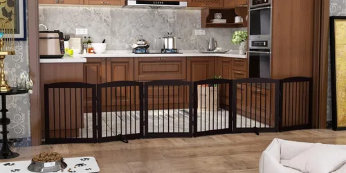 Miniatura 16 de PUPETPO Puerta independiente para mascotas para perros, puerta plegable de madera para perros para casa, puerta interior para perros para puertas