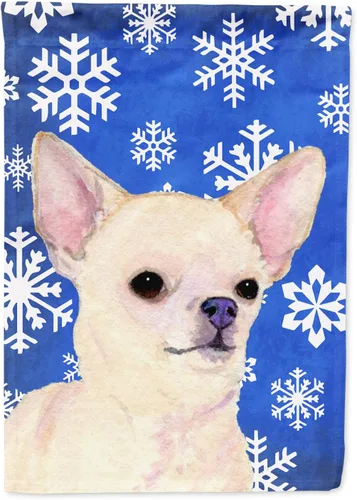 Miniatura 318 de Caroline's Treasures SC9374GF Bulldog English Snow flakes Holiday Garden Flag Buzón Bandera decorativa para patio exterior, patio, obras de arte