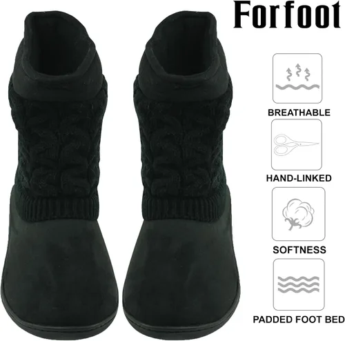 Miniatura 2 de Pantuflas de casa para mujer, cálidas, suaves, de forro polar, botas de interior, suela de goma antideslizante