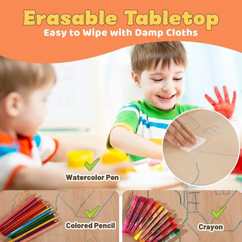 Miniatura 4 de FUNLIO Juego de mesa y 4 sillas para niños, juego de mesa y sillas para niños de 3 a 8 años, fácil de limpiar, mesa de artes y manualidades