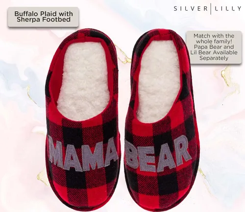 Miniatura 3 de Pantuflas mullidas para mamá, Pappa, Lil Bear para mujeres, hombres y niños, zapatos de casa a cuadros para interiores y exteriores, suela dura
