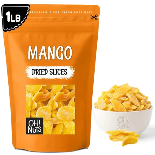 Oh! Nuts Mango seco – 1 libra – Rebanadas de frutas secas – Menos azúcar añadido – Bocados de frutas deshidratados – Empaquetado en bolsa de cierre