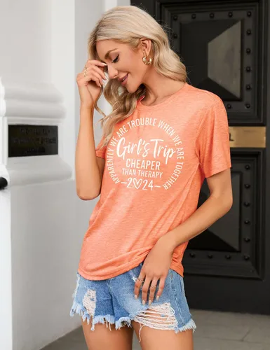 Miniatura 8 de Camiseta de manga corta con estampado de letras divertidas para niñas 2024