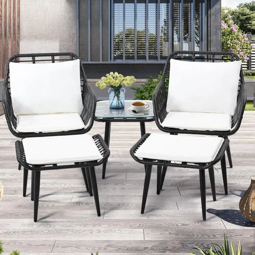 Miniatura 2 de KROFEM - Juego de muebles de ratán para patio de 3 piezas estilo bistró, incluye 2 sillas de ratán y mesa con tapa de vidrio, ideal para porche