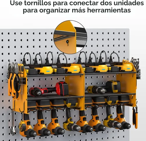 Miniatura 6 de CCCEI Organizador modular de herramientas eléctricas para montaje en pared con estación de carga. Estante de almacenamiento de taladros de garaje