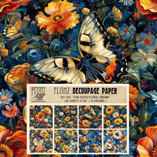 Miniatura 15 de Decoupage - Paquete de papel (24 hojas de 6 x 6 pulgadas), patrón de flores de neón FLONZ, papel de estilo vintage para decoupage, manualidades