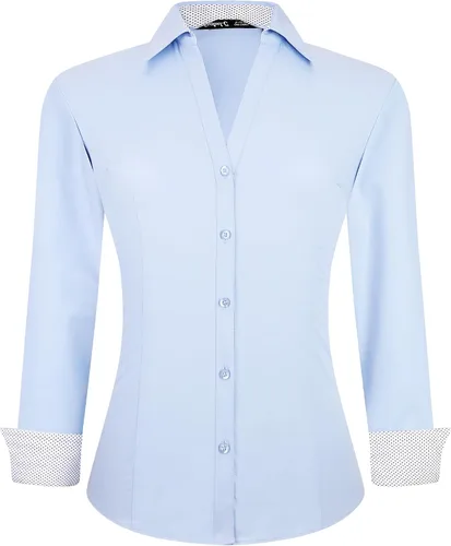 Miniatura 33 de Esabel.C Camisas de manga larga con botones para mujer, ajuste regular, blusa de trabajo elástica