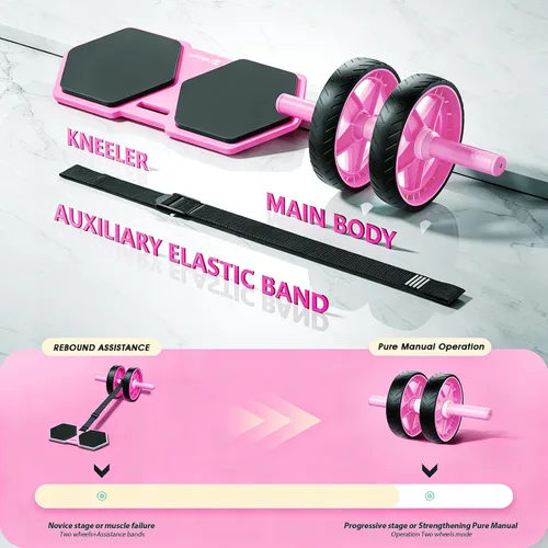 Miniatura 2 de Double-Wheel Ab Roller for Core Training – Rebound Design with Adjustable Elastic Band, Silent Non-Slip Wheels, Detachable Build, Knee Pad & Bands