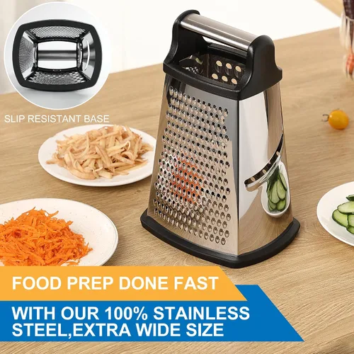 Miniatura 5 de Rallador Profesional de Queso - Acero Inoxidable, Tamaño XL, 4 Lados - Rallador de Caja Perfecto para Queso Parmesano, Verduras, Jengibre - Apto