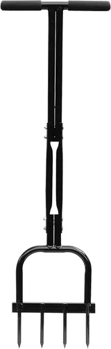 Miniatura 8 de Gardzen Aireador de césped de dientes huecas de mano, aireador resistente para suelos y césped compactos, 35 x 11 pulgadas, color negro