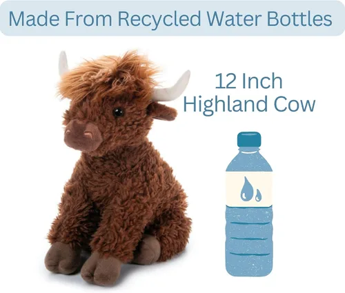 Miniatura 7 de The Petting Zoo Highland Cow - Peluche de vaca de peluche, regalos para niños, animales salvajes de la vida silvestre, vaca marrón, 12 pulgadas