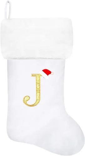Miniatura 114 de Calcetines de Navidad bordados de 20 pulgadas con monograma, terciopelo negro con puño de felpa blanca supersuave, adornos clásicos para decoración