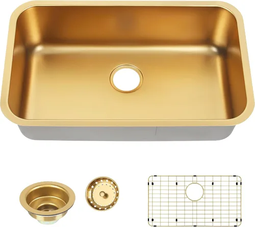 Miniatura 2 de Fregadero de cocina dorado de 30 pulgadas, fregadero de cocina de acero inoxidable SUS304 de montaje inferior, fregadero de cocina grande y profundo