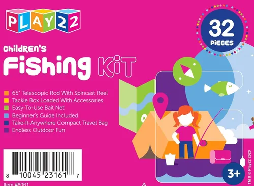 Miniatura 9 de Play22 Caña de pescar para niños, color rosa, 40 unidades, combos de caña de pescar y carrete, cañas de pesca para niños jóvenes, incluye aparejos