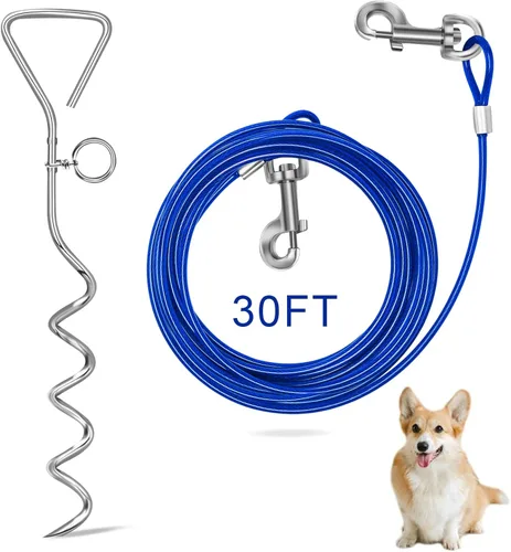 Miniatura 9 de Relux Correa de perro de 30 pies para entrenamiento en el patio, correr, senderismo, campamento, con anclaje de perro resistente en espiral