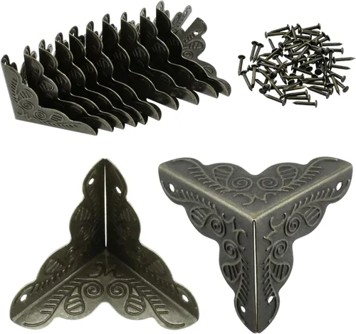 SDTC Tech Paquete de 12 protectores de esquina de muebles de 1 x 1 pulgada, borde triangular de bronce antiguo, protector decorativo de esquina de