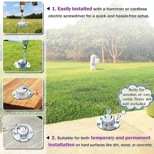 Miniatura 4 de Anclaje giratorio de 360° para perro. Repuesto de por vida. Estaca pesada para perro a prueba de óxido, Anclaje para gatos con capacidad para 1000