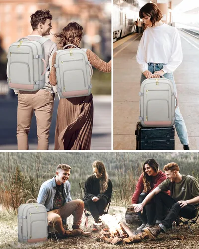 Miniatura 8 de LOVEVOOK Mochila de viaje para mujeres y hombres, Rosa-gris, Mochilas de viaje