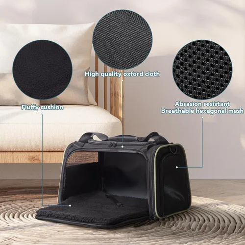 Miniatura 2 de PETSFIT Transportador de mascotas aprobado por aerolíneas con alfombrilla extensible, transportador de perros para perros pequeños, aprobado por