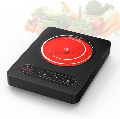 VBGK Cocina eléctrica de un solo quemador, estufa eléctrica de 110 V 1800 W con control táctil LED, 10 niveles de potencia, temporizador de 4 horas,