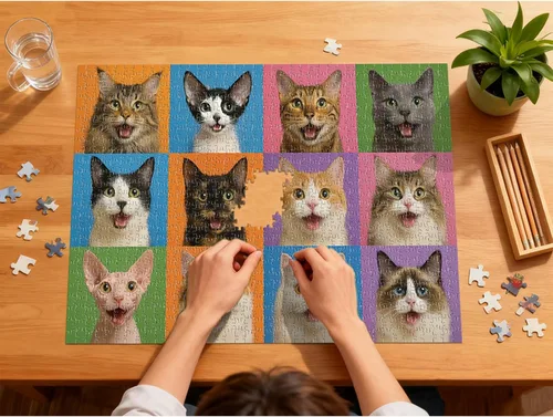 Miniatura 3 de Rompecabezas para adultos de 1000 piezas, rompecabezas coloridos con temática de gatos, divertido juego familiar, desafiante rompecabezas de 28 x 20