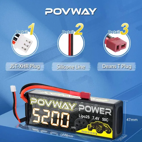 Miniatura 3 de 2S LiPo Battery 5200mAh 50C 7.4V Batería RC Estuche rígido con conector T para coches RC, camión RC, avión RC, helicóptero RC, Dron, Quadcopter