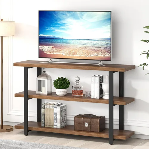 Miniatura 3 de FOLUBAN Mesas de consola para entrada, mesa de sofá moderna de madera y metal con estantes de almacenamiento para sala de estar, pasillo, entrada