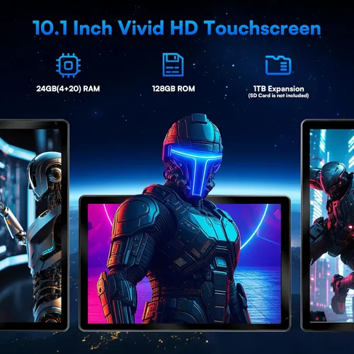 Miniatura 3 de HiGrace 2025 última tablet Android 15 mejorada de 10 pulgadas, 24GB+128GB+1TB de expansión, WiFi 6 BT 5.4, carga rápida Type-C, cámara dual