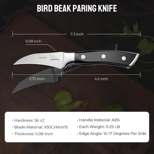 Miniatura 7 de OAKSWARE Cuchillo de pelar con pico de pájaro, cuchillos de pelar de 2.75 pulgadas de acero inoxidable alemán pequeños cuchillos curvados