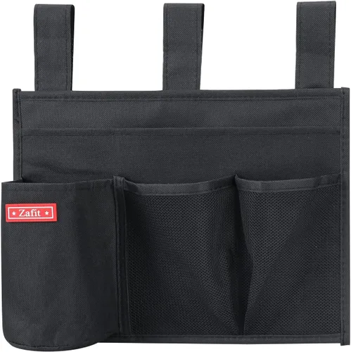 Miniatura 4 de Zafit Organizador colgante para mesita de noche, organizador de almacenamiento para revistas, teléfono, control remoto (4 bolsillos, negro)